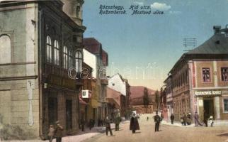 Rózsahegy, Ruzomberok; Híd utca, Rosenzweig Ignácz és Kohn Ignácz üzlete, kiadja Valuch János / Mostová ulica / street, shops