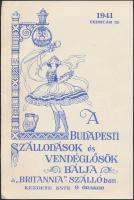 1941 A Budapesti Szállodások és Vendéglősök bál meghívó+ 2db nyomtatvány, 24x16cm