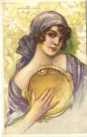 Tambourine girl in violet, Degami Serie 626, s: T. Corbella (cut)