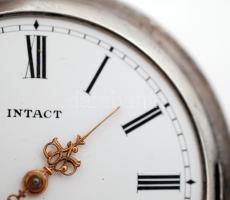 Intact duplafedelű ezüst(Ag) zsebóra, másodpercmutatóval, hibátlan számlappal, üveg nélkül, jelzett,...