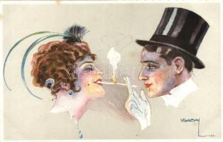 Italian art postcard. Smoking couple, W.S.S.B. 6522/2., s: Usabal