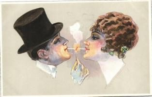 Italian art postcard. Smoking couple, W.S.S.B. 6522/1., s: Usabal