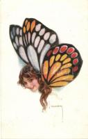 Ladys head with butterfly wings, bizarre, Erkal No. 363/4., s: Usabal