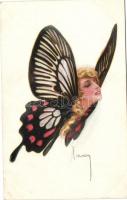 Ladys head with butterfly wings, bizarre, Erkal No. 363/2., s: Usabal