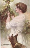 Lady with dog in the garden, W.S.S.B. Lart italien No. 6783/3., s: M. Santino
