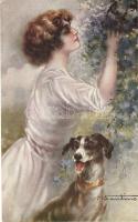 Lady with dog in the garden, W.S.S.B. Lart italien No. 6783/1., s: M. Santino