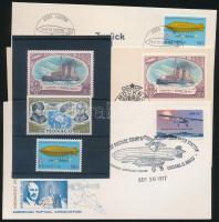 1975-1977 Zeppelin motívum 3 db klf bélyeg + 3 klf FDC, 1975-1977 Zeppelin stamp + 3 FDC
