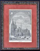 cca 1880 A kölni dóm. Fametszet, üvegezett keretben, paszpartuval. 21x13 cm-es kép, 31x23 cm-es keretben. Dr. Molnár Antal: A középkor története c. munkájából.