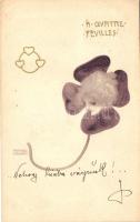 A Quatre Fevilles / Art postcard, clover with lady's head, litho s: Raphael Kirchner (EK)