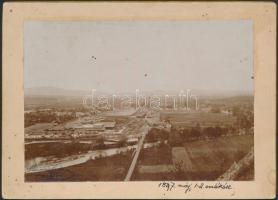 cca 1897 Gurahonc vasútállomás  és látkép, 2db keményhátú fotó, 11x16cm