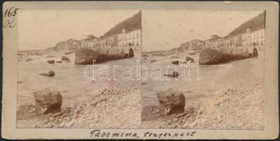 cca 1880-1900 Taormina tengerpart, amatőr sztereó fotó, 9x18cm