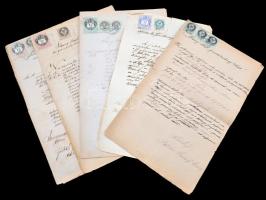 5 db okmánybélyeges okmány az 1800-as évek végéről