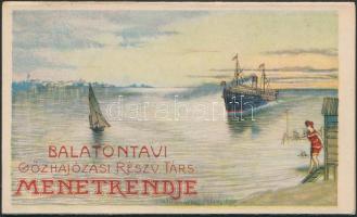 1906 A "Balatontavi Gőzhajózási Részvény-Társaság" menetrendje, kihajthatós, szép állapotban, 32x13cm