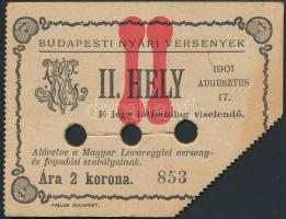 1901 Budapesti Nyári Versenyek jegy, Magyar Lovaregylet, 7x9cm