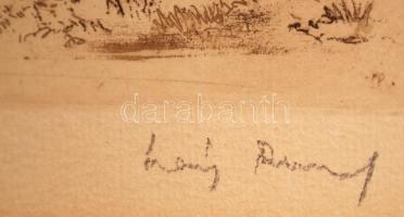 Láng Rudolf (1904-1991): Margitsziget. Rézkarc, karton, jelzett, sérült, 19×28 cm