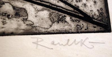 Raszler Károly (1925-2005): Lovas. Rézkarc, papír, jelzett, 30×45 cm