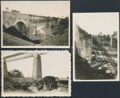 1931 A biatorbágyi viadukton felrobbantott gyorsvonat roncsai, 3db fotó verzón feliratozva, 6x9cm