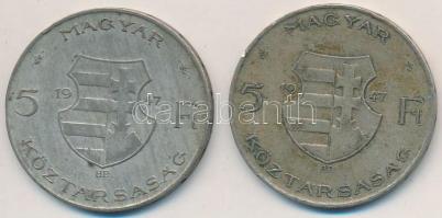 1947. 5Ft Ag "Kossuth" (2x) T:3