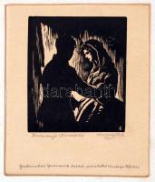 Varsányi Pál (1902-1990): Berzsenyi: Búcsúzás. Fametszet, papír, jelzett, üdvözlő sorokkal, 7×6 cm