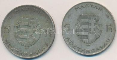 1947. 5Ft Ag "Kossuth" (2x) T:2-,3 patina, kis ph