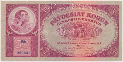 Csehszlovákia 1929. 50K SPECIMEN perforációval T:I- Czechoslovakia 1929. 50 Korun with SPECIMEN perforation C:AU