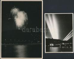 cca 1940 Tűzijáték Budapesten, fotók, 3db, különböző méretben és minőségben, 12x8cm, 17x12cm