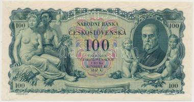 Csehszlovákia 1931. 100K "SPECIMEN" lyukasztással, nyomdai papírráncokkal T:I  Czechoslovakia 1931. 100 Korun "SPECIMEN" perforation, with typographical creases C:UNC