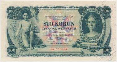 Csehszlovákia 1931. 100K "SPECIMEN" lyukasztással, nyomdai papírráncokkal T:I 
Czechoslov...