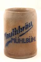 Mauthbräu Mühlbühl feliratú mázas korsó, 0,5 l, kis lepattanásokkal, d: 9 cm
