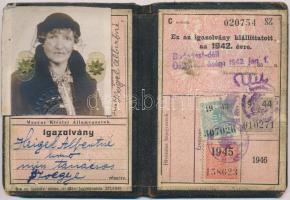 1942 Igazolvány Magyar Királyi Államvasutak Heigel Albertné úrnő részére kiállítva, 11x8cm