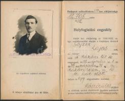 1932 Helyfoglalási engedély utcai árusok és cipőtisztítók részére köszörülés céljából, pp.:12, 16x12...