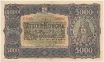 1923. 5000K &quot;Magyar Pénzjegynyomda Rt.&quot; T:II-,III szép papír  Hungary 1923. 5000 Korona &quot;Magyar Pénzjegynyomda Rt.&quot; C:VF,F nice paper  Adamo K39