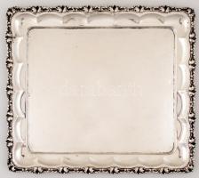 Ezüst (Ag.) tálca, díszes peremmel, jelzett, mesterjeggyel (F.F.), nettó:1580 g,  37×42 cm