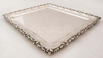 Ezüst (Ag.) tálca, díszes peremmel, jelzett, mesterjeggyel (F.F.), nettó:1580 g,  37×42 cm