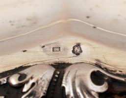 Ezüst (Ag.) tálca, díszes peremmel, jelzett, mesterjeggyel (F.F.), nettó:1580 g,  37×42 cm