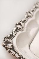 Ezüst (Ag.) tálca, díszes peremmel, jelzett, mesterjeggyel (F.F.), nettó:1580 g,  37×42 cm