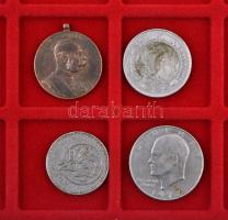 54db-os vegyes, főleg külföldi ezüst- és fémpénz gyűjtemény egy kitüntetéssel igényes bordó műbőr ér...