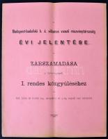 1898 Budapest-budafoki h. é. villamos vasuti részvénytársaság évi jelentése és zárszámadása a részvényesek I. rendes közgyűléséhez, 29x23cm