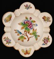 Herendi Viktória mintás hamutartó, kézzel festett,  jelzett, kopott aranyozás, d:14,5 cm