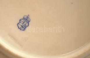 ÓHerendi kis tányér, kézzel festett, jelzett, kopott aranyozás, d:15 cm