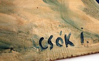 Csók jelzéssel: Betegen az ágyban. Olaj, falemez, 48×49 cm