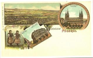 Pécs; 4 db modern reprint képeslap régi litho lapokról / Pécs; 4 modern reprint postcards from old l...