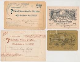 1893-1913 a drezdai Nemzetközi FIlatéliai Egyesület tagsági igazolványai, összesen 6 db