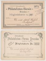 1893-1913 a drezdai Nemzetközi FIlatéliai Egyesület tagsági igazolványai, összesen 6 db