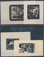 Fery Antal (1908-1944): 4 db ex libris, fametszet, papír, jelzettek, különböző méretben