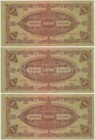 1945. 10.000P (3x) sorszámkövetők "MNB" bélyeggel T:II,III szép papír