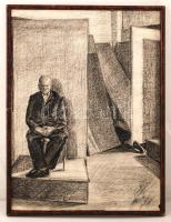 Kmetty jelzéssel: Öregúr, szén, papír, fa keretben, 56×41,5 cm