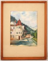 Zórád jelzéssel: Utcarészlet, vegyes technika, papír, paszpartuban, üvegezett fa keretben, 32,5×24,5 cm