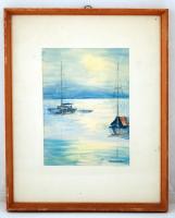 Rubovics jelzéssel: Hajók, akvarell, papír, paszpartuban, üvegezett fa keretben, 30,5×22,5 cm