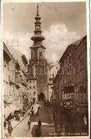 Pozsony, Bratislava; Mihály kapu, Jaklitsch üzlete, J. Winawer fogorvos, drogéria / gate, shop, dentist, drug store (fl)